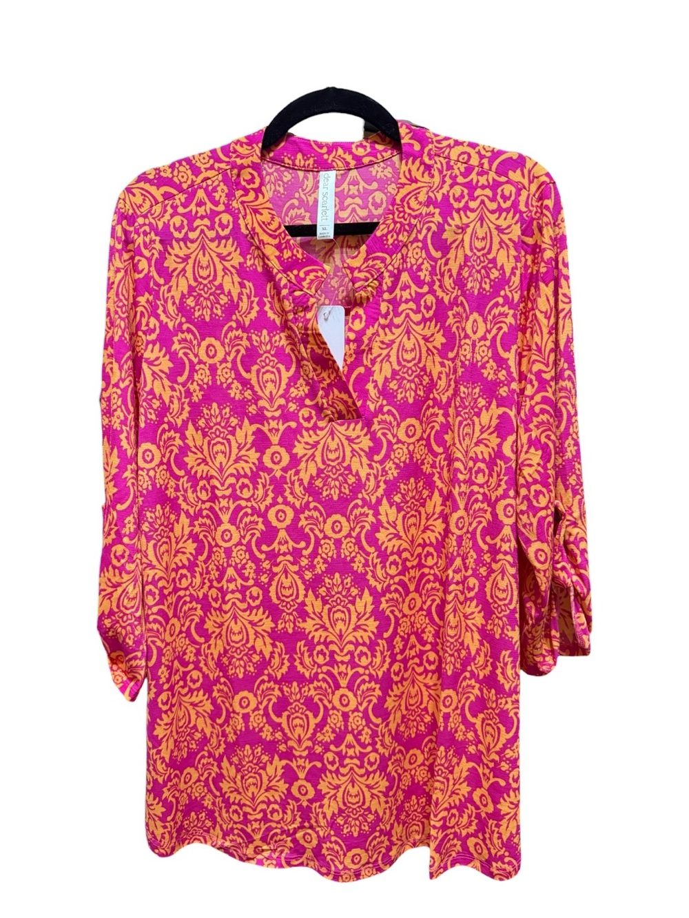 Dear Scarlett Pink Orange Damask Print Blouse Women’s XL NWT - Picture 2 of 7